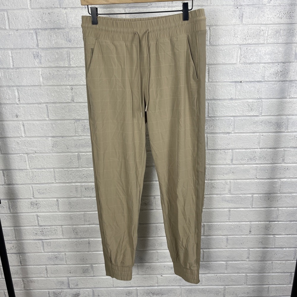 Athleta Brooklyn Jogger Pants Womens 6 Beige Windowpane Plaid Travel Pockets